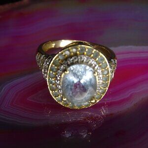 Beautiful Vintage 10k Yellow Gold Aquamarine Statement Ring Size 6 Weight - 3.8g